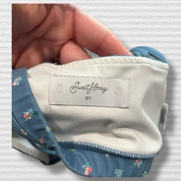 SweetHoney Girls Activewear Sports Bra Crop Top 8Y Blue Floral Strappy Back - Picture 3 of 5